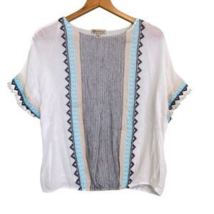 Democracy Threaded Detail Batwing Tassel Sleeve Blouse Top Small